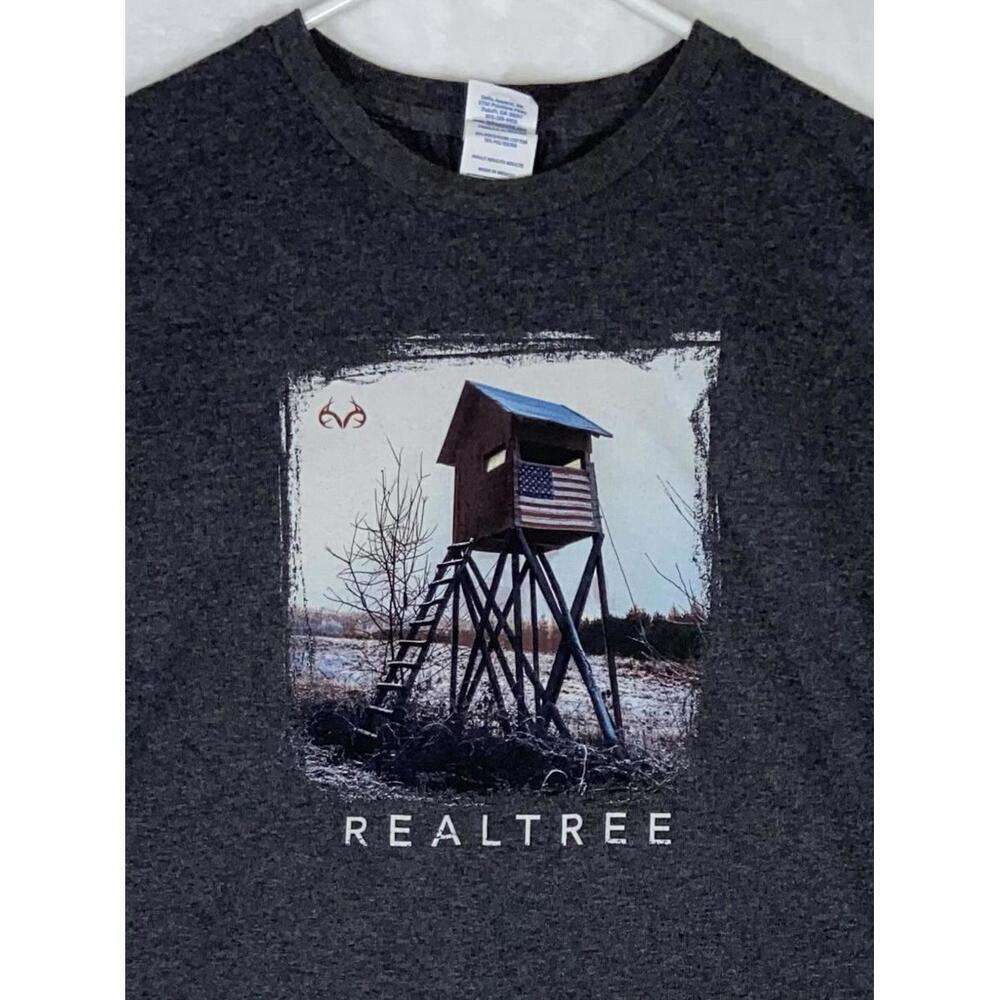 RealTree Camo T shirt Hunting Stand Men's Gray Large Outdoors Patriotic USA EUC